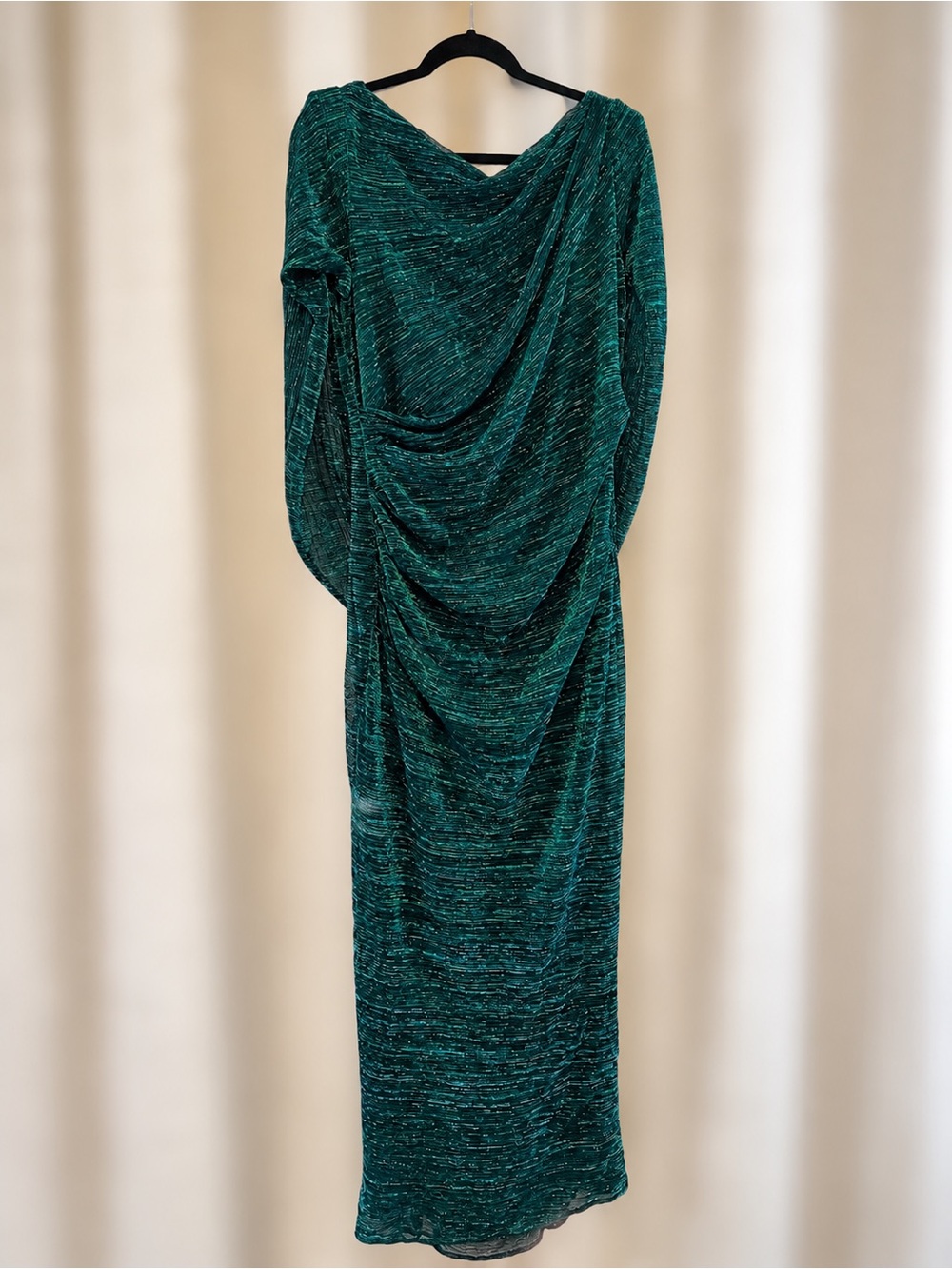 Aqua Formal Jade Green Metallic Cape Sleeve Gown 14W NWT Flaw